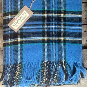 Lombarda Italian Wool Throw Blanket 51" X 67” Blue Tartan Plaid 100% NEW WOOL